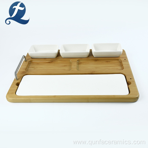 Home Multifunction Ceramic Plate With Wooden Dish